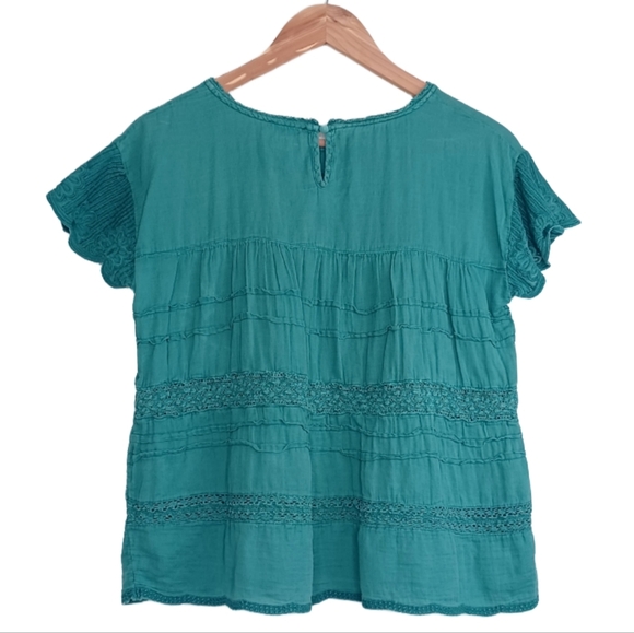 Sundance Aria 100% Cotton Sz XXS Lace Ruffle Boho Tiered Short-Sleeve Top - Picture 3 of 16